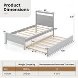 KOMFOTT Twin Bed Frame with Trundle, Wood Bed Frame with Pull-Out Trundle, Headboard & Footboard, Wooden Slat Support, No Box Spring Needed, Mattress Foundation (Grey) KOMFOTT