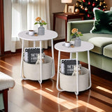 TUTOTAK Small Side Table, Oval End Table, Night Stand, Bedside Table, Set of 2, Sofa Table with Cloth Storage Basket, Living Room, Bed Room, White TB01BW0632 TUTOTAK