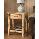 CASTLECREEK Pine Log End Table Nightstand, Rustic Natural Weathered Look Wooden Side Tables with Storage Drawer for Living Room Couch, Bedroom CASTLECREEK
