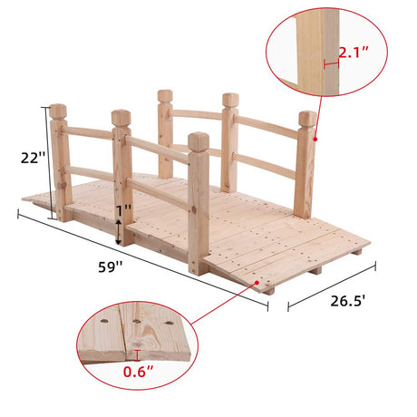 Volowoo Garden Bridge,Wooden Arc Bridge with Rails for Garden,Classic Decoration for Landscaping，Backyard Creek Pond or Farm (59.06 x 26.38 x 22.05)‘’ Volowoo