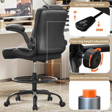 Ergonomic Drafting Chair,Tall Office Chair for Standing Desk with Flip-Up Armrests,Adjustable Foot Ring & Height, High Leather Executive Office Chair for Home,Drawing or Counter Height Use KWKSV