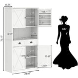 Gyfimoie 72" Pantry Cabinet with LED Light and Charging Station, Farmhouse Kitchen Pantry Cabinet with Microwave Stand, Freestanding Cupboard with Drawer, Adjustable Shelves for Dining Room (White) Gyfimoie