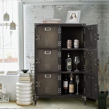 MIIIKO Metal Storage Locker,Industrial Storage Cabinet with Doors and Shelves,Stylish and Sturdy 6 Compartment with Lockable Doors for Home Office,School,Club and Bar MIIIKO