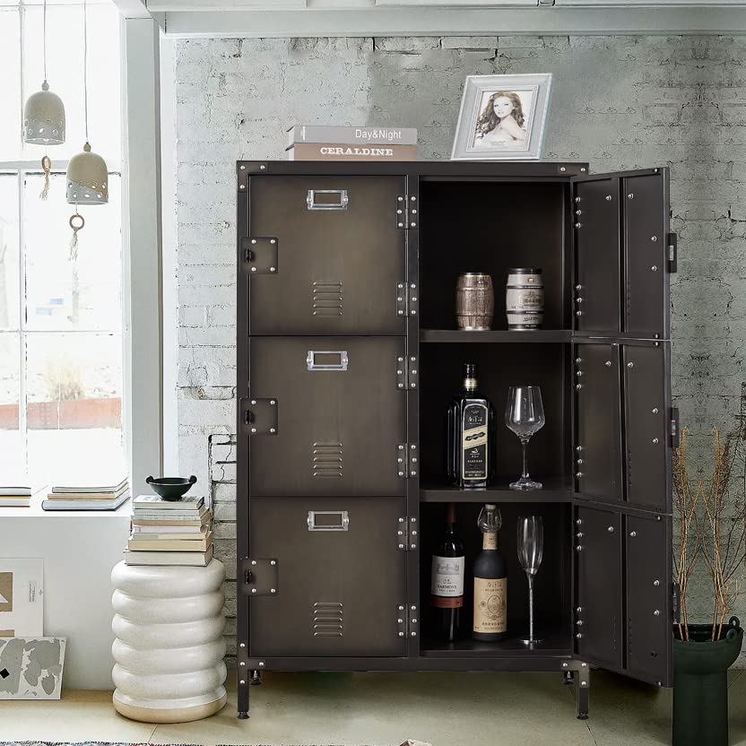 MIIIKO Metal Storage Locker, Industrial Storage Cabinet with Doors and Shelves, Stylish and Sturdy 6 Compartment with Lockable Doors, for Home Office, School, Club and Hallway - WoodArtSupply