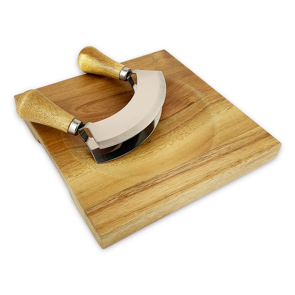 Farmhouse Kitchen Decor Acacia Wood Cutting Block with Hollow Center, Cheese Board Onion Board Vegetable Board Chopping Board Salad Bowl Mincing Tools, Birthday Housewarming Gifts, 8x8 Inch FTONENI