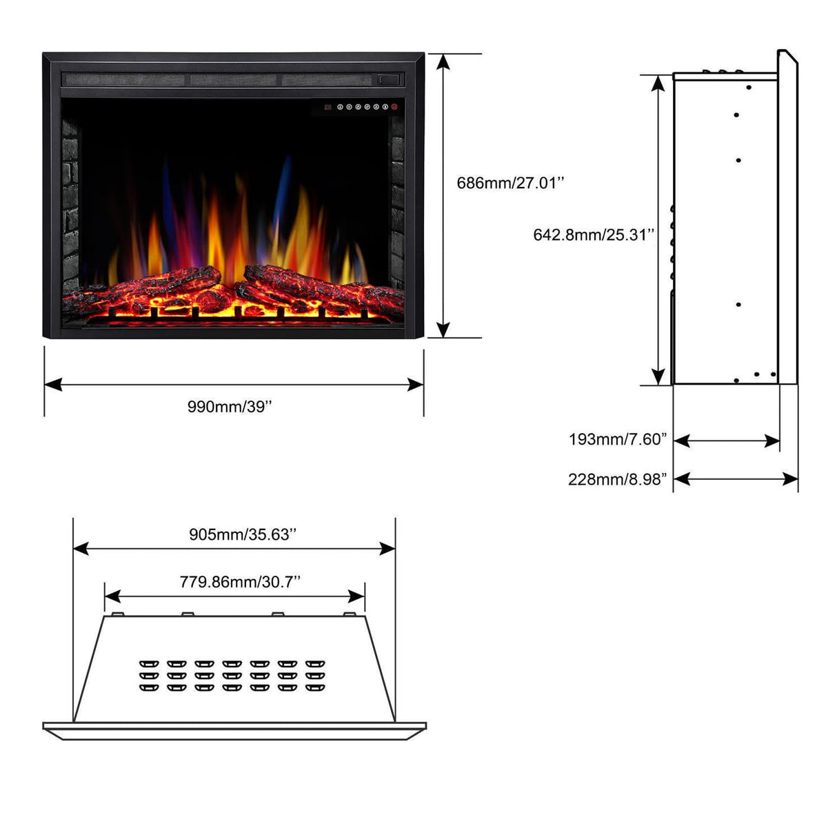 R.W.FLAME 39" Electric Fireplace Insert,Freestanding & Recessed Electric Stove Heater,Touch Screen,Remote Control,750W-1500W with Timer,Colorful Flame Option (39''X27'') R.W.FLAME