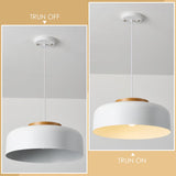 HUAWIYA Modern Pendant Lighting, 17.7 inch,Natural Wood Cap, Drum Simple Large Pendant Light Fixture Chadelier for Dining Table, Kitchen Island, Matte White HUAWIYA