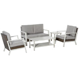 Outsunny Aluminum Patio Furniture Set, 5 Piece Modern Outdoor Conversation Set with Loveseat Sofa, Chairs, Cushions, Coffee Table & Side Table, Gray Outsunny