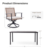 LAUSAINT HOME 7 Pieces Patio Dining Set, Outdoor Furniture Set of 6 Swivel Chairs with Soft Cushion and Iron Slats Table Top with Umbrella Hole, Conversation Set for Backyard LAUSAINT HOME