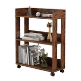 ALISENED 3 Tier Nightstand with Wheels, Wood Small Bookshelf and Bookcase, Farmhouse Bedside End Table with Storage Rack for Bedroom, Library, Living Room, Home, Office Cart, Rustic ALISENED