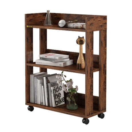 ALISENED 3 Tier Nightstand with Wheels, Wood Small Bookshelf and Bookcase, Farmhouse Bedside End Table with Storage Rack for Bedroom, Library, Living Room, Home, Office Cart, Rustic ALISENED