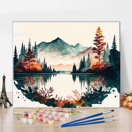 TUMOVO Landscape Paint by Numbers for Adults, Mountains, Forests and a Lake are Shown in a Watercolor Scene Paint by Number Kits for Beginner, Autumnal Landscape Art, 16x20 Inch TUMOVO