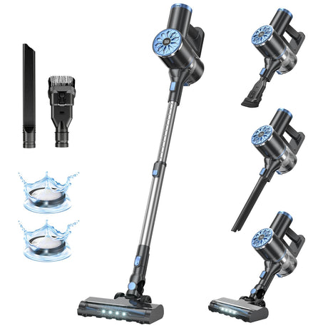 Cordless Vacuum Cleaner with Self-Standing, LED Screen Stick Vacuum Cleaners for Home, Lightweight Powerful Suction Vacuum, 6-in-1 Rechargeable Vacuum for Carpets, Pet Hair, Hardwood Floors VIPSUN