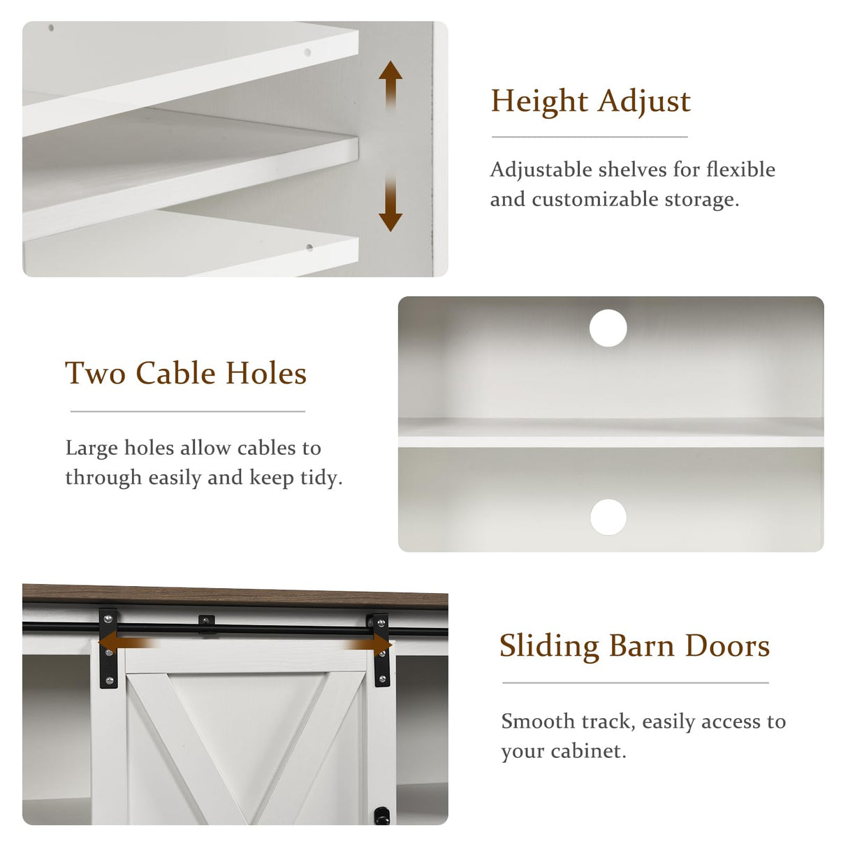 4 EVER WINNER White TV Stand for 65 inch TV for Living Room, Modern Farmhouse Barn Door TV Stand with Storage Cabinets and Adjustable Shelves for Bedroom, Media Entertainment Center TV Console Table 4 EVER WINNER