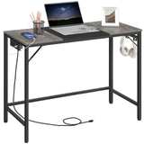 HOOBRO Computer Desk, Home Office Desk with Power Outlet, Modern Study Writing Desk with 3 Hooks for Study Room, Home Office, Sturdy and Stable, Easy to Assemble, Charcoal Gray and Black BC41UDN01 HOOBRO