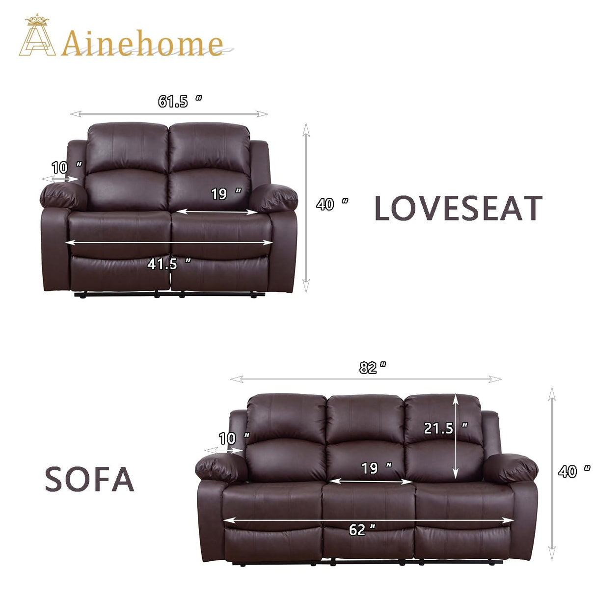 A Ainehome Luxury Recliner Sofa Living Room Set Leather Reclining Sofa and Loveseat Chair Sets Living Room Furniture Sets Recliner Couches for Living Room/Office (A-Brown Leather, Sofa+Loveseat) A Ainehome