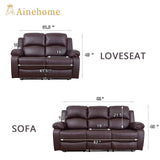 A Ainehome Luxury Recliner Sofa Living Room Set Leather Reclining Sofa and Loveseat Chair Sets Living Room Furniture Sets Recliner Couches for Living Room/Office (A-Brown Leather, Sofa+Loveseat) A Ainehome
