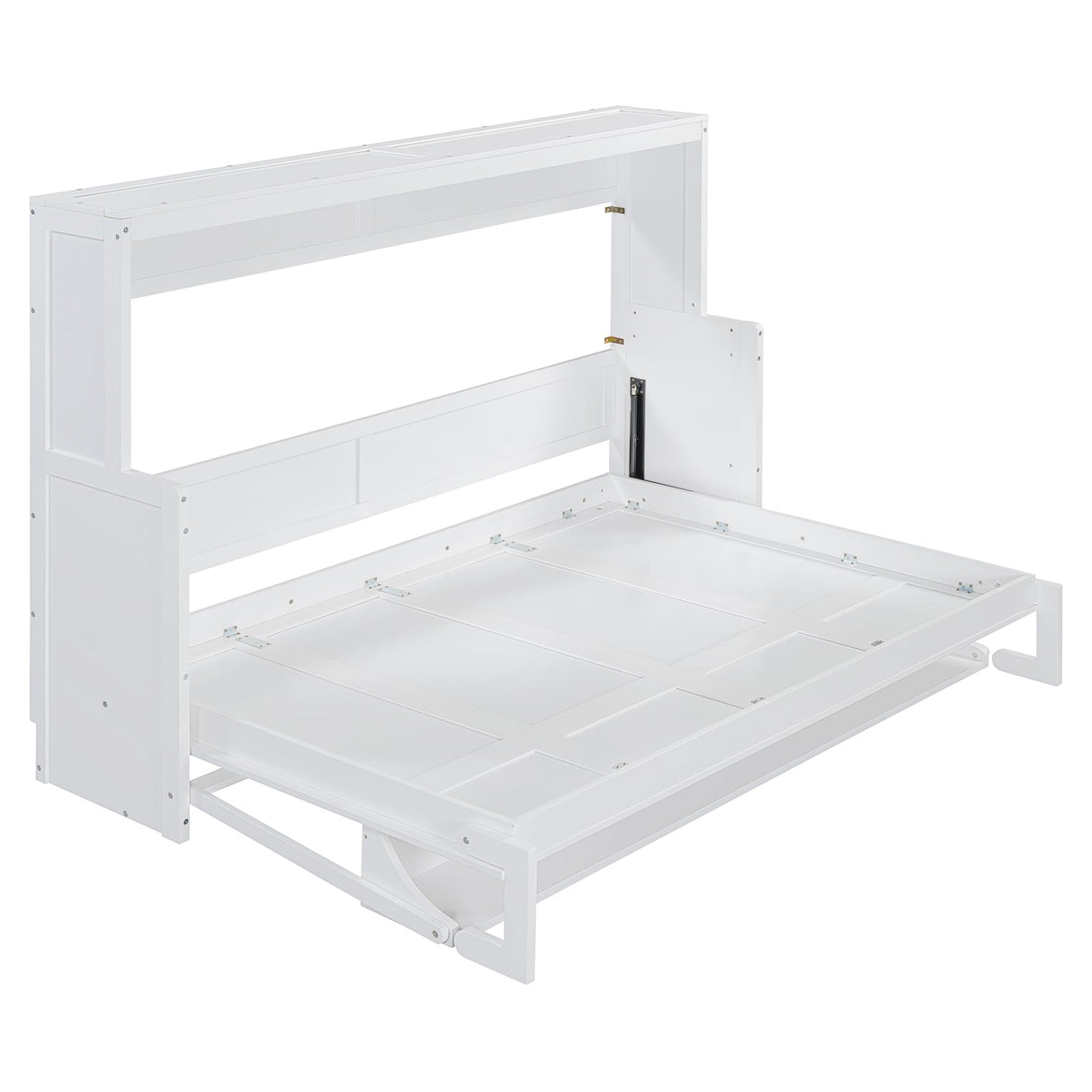 Ball & Cast Horizontal Murphy Bed Full Size,Hidden Folding Wall Bed Frame with Hydraulic Lift&Desk,Wood Cabinet Platform Bed can be Folded into Desk,Space Saving for Bedroom,Guest Room,Apartment,White Ball & Cast