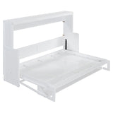 Ball & Cast Horizontal Murphy Bed Full Size,Hidden Folding Wall Bed Frame with Hydraulic Lift&Desk,Wood Cabinet Platform Bed can be Folded into Desk,Space Saving for Bedroom,Guest Room,Apartment,White Ball & Cast