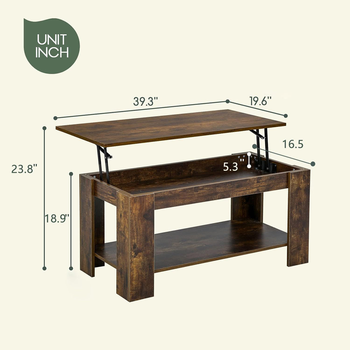 FDW Lift Top Coffee Table with Hidden Storage Compartment & Lower Shelf,Coffee Table with Lift Top for Living Room FDW