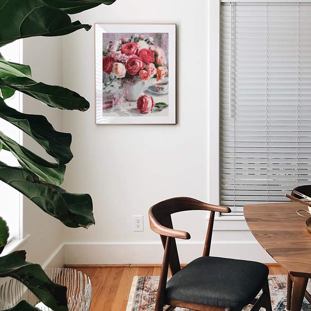 Koikify 5D Diamond Painting Full Round Drill Pink Rose Diamond Art for Adults Resin Diamond Picture 5D Cross Stitch Beads Pasted Craft DIY Painting for Home Wall Decor, Gift 11.8x15.7 Inch Koikify