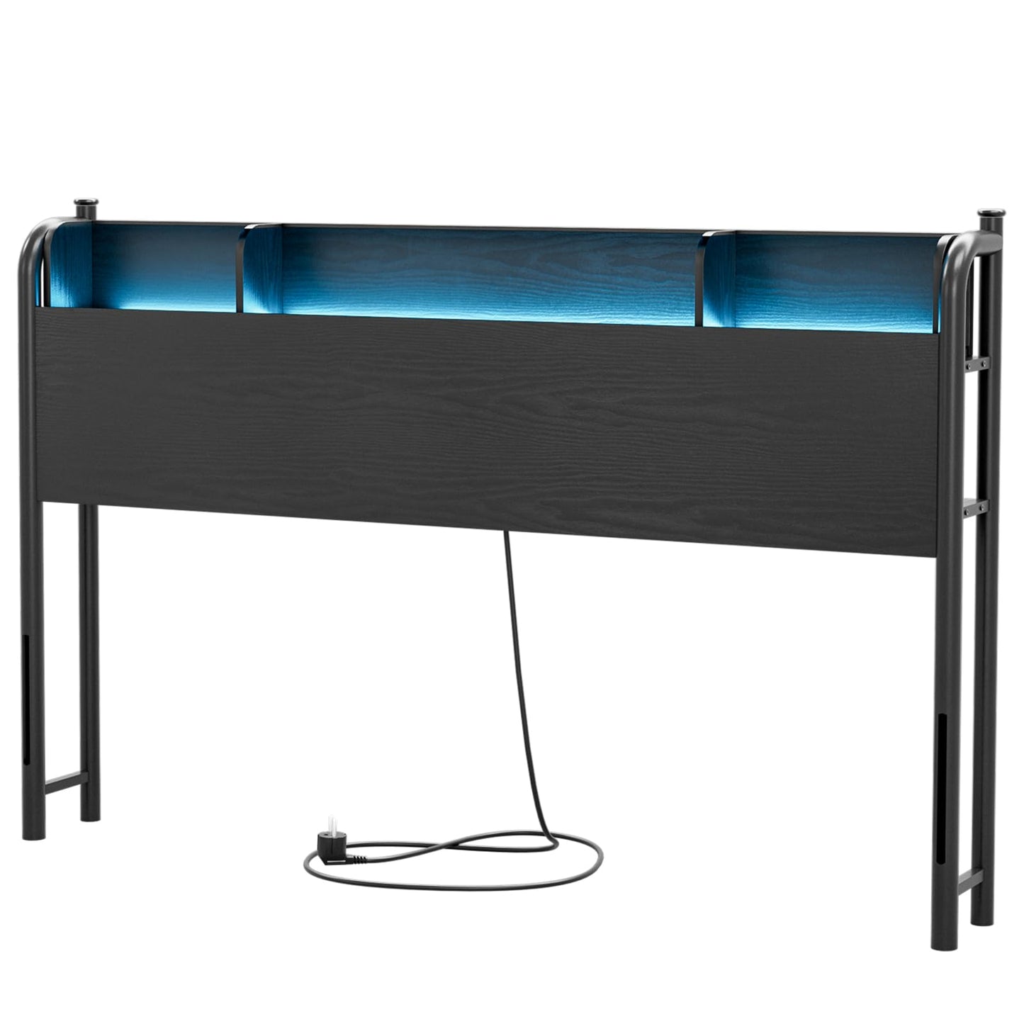 IKIFLY Modern Queen Size Storage Headboard with LED Lights and Charging Station - Black - WoodArtSupply