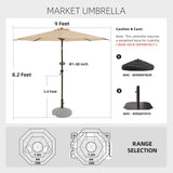 wikiwiki 9 FT Patio Umbrellas Outdoor Table Market Umbrella with Push Button Tilt/Crank, 8 Sturdy Ribs, Fade Resistant Waterproof POLYESTER DTY Canopy for Garden, Lawn, Backyard & Pool, Cream Beige wikiwiki