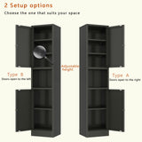 YAUWOH Black Tall Metal Storage Cabinet,Metal Locker Storage Cabinet with 3 Adjustable Shelves and 2 Doors,Narrow Sideboard for Small Spaces, Living Room, Home Office, Dining Room YAUWOH