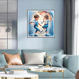 SJUTOUCI Playing in Rain Diamond Painting Kits for Adults, Diamond Art for Beginners, 5D Round Diamond Dots Gem Craft Art Home Wall Decor 12x12 inch SJUTOUCI