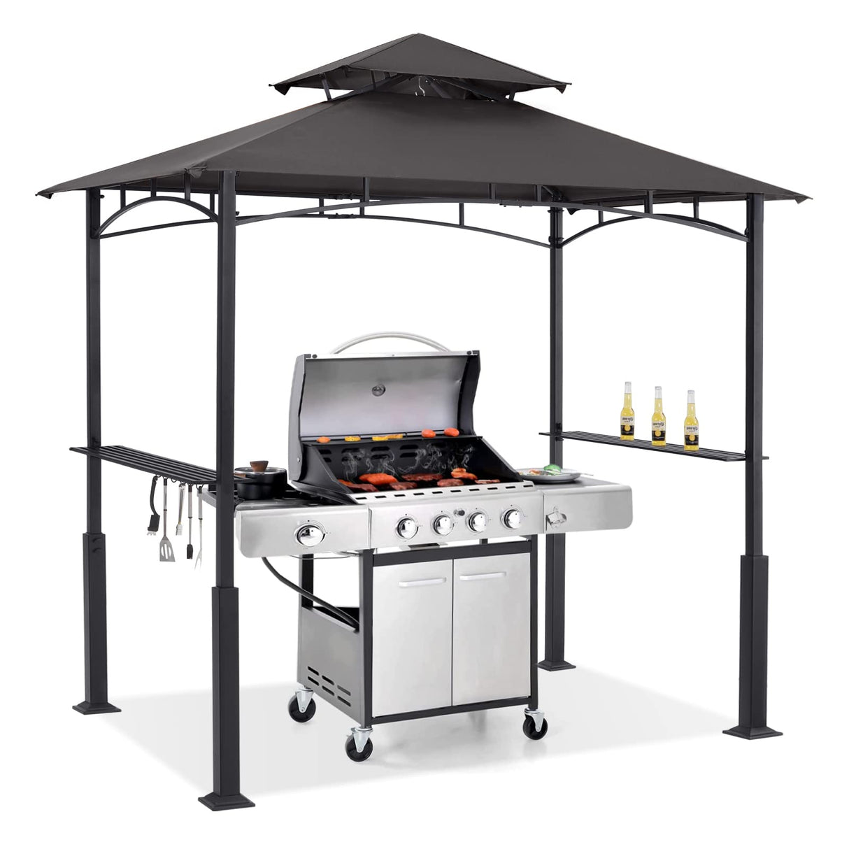 ABCCANOPY 8'x 5' Grill Gazebo Canopy - Outdoor BBQ Gazebo Shelter with LED Light, Patio Canopy Tent for Barbecue and Picnic (Dark Gray) ABCCANOPY