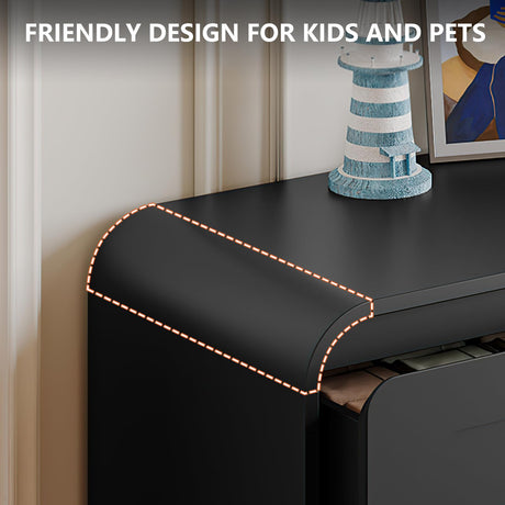 6 Drawer Dresser with Extendable Table, L-Shaped Desk Vanity Combo, 47" Wood Dresser & Chest of Drawers, Modern Closet Clothes Storage Dressers Organizer for Bedroom Living Room Hallway, Black SOLACE FURNITURE