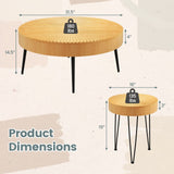 COSTWAY Farmhouse Round Coffee Table Set of 2, Rustic Sofa Side Tea Tables w/Wood Finish, Metal Frame, Adjustable Foot Pads, Nesting End Table Set for Living Room, Bedroom (Radial Pattern) COSTWAY