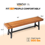 VINGLI Outdoor Bench with Metal Legs Rustic, Wood Dining Bench Indoor Outdoor Porch Benches for Yard Garden Dining (63in) VINGLI