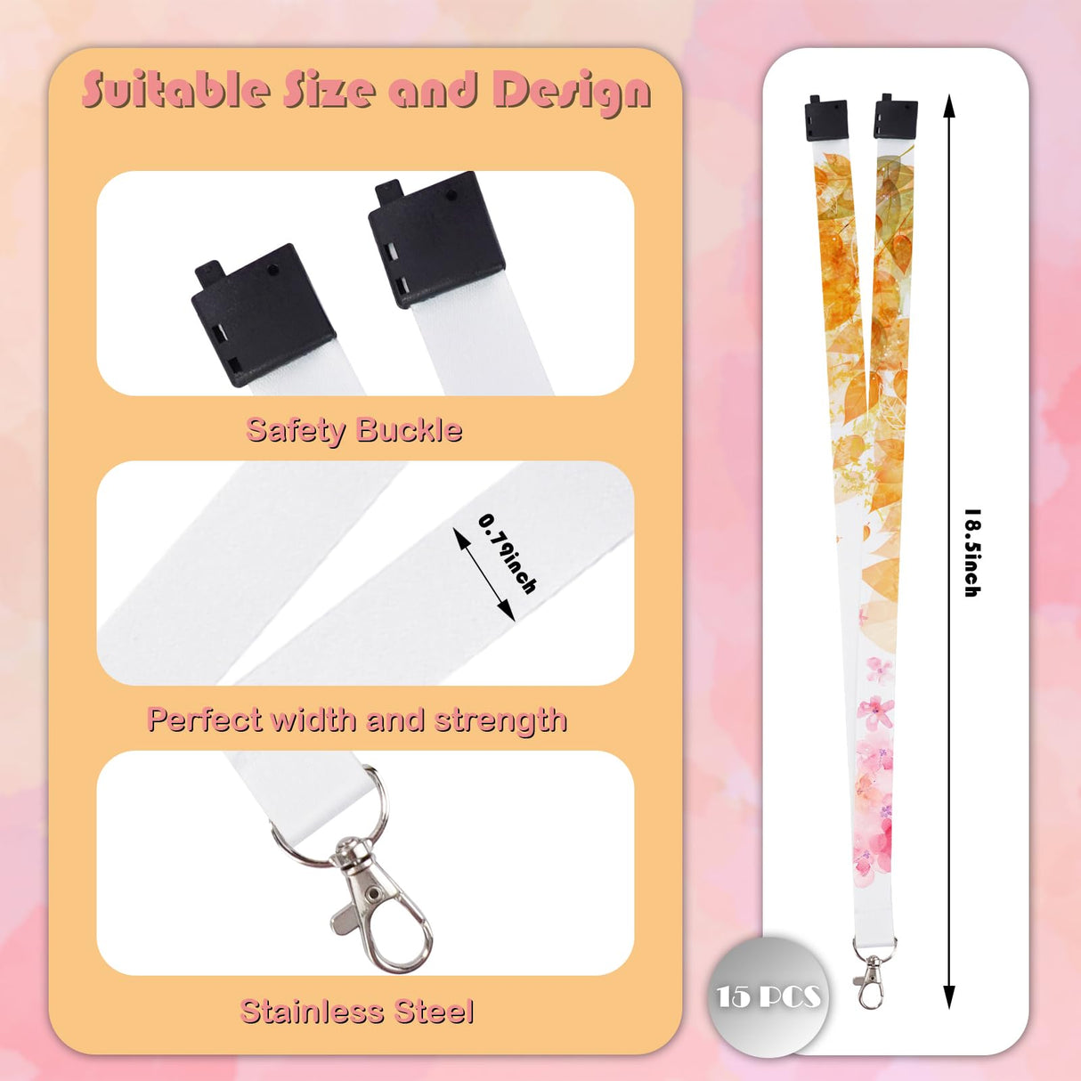 RYKOMO 20 Pieces Sublimation Blank Lanyards White Sublimation Lanyards Neck Lanyards with Badge Holder DIY Sublimation Lanyards with Detachable Buckles Heat Transfer Lanyards for Keychain Card Name RYKOMO