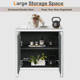 Goujxcy Mirror Storage Cabinet with Diamond Trim, Modern Silver Mirrored Sofa Console Table, Elegant Buffet Sideboard Entrance Cabinet Drawer Chest for Entryway Living Room Bedroom Kitchen Goujxcy