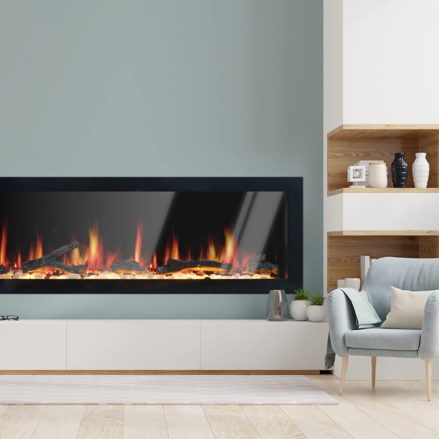 Litedeer Homes Latitude II 48" Smart HD LED Electric Fireplace with App, Adjustable Crackling Fire Sounds and Sparkles,5 Unique Realistic Flame, Black Fireplace (Model: ZEF48X)