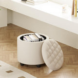 Furniliving Modern Round Storage Ottoman,Button Tufted Ottoman Foot Stools Ottoman Footstool with Removable Lid Storage Ottoman for Living Room, Bedroom, Makeup Room，Beige Furniliving