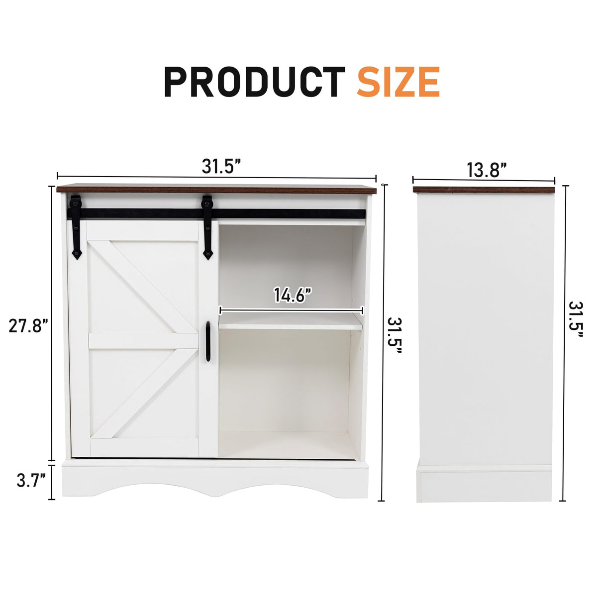 Hlivelood Farmhouse Coffee Bar Cabinet, White Buffet Storage Cabinet with Sliding Barn Door, 31.5” Kitchen Sideboard Accent Cabinet Adjustable Shelf, Dining Room Living Room Entryway, White & Brown Hlivelood