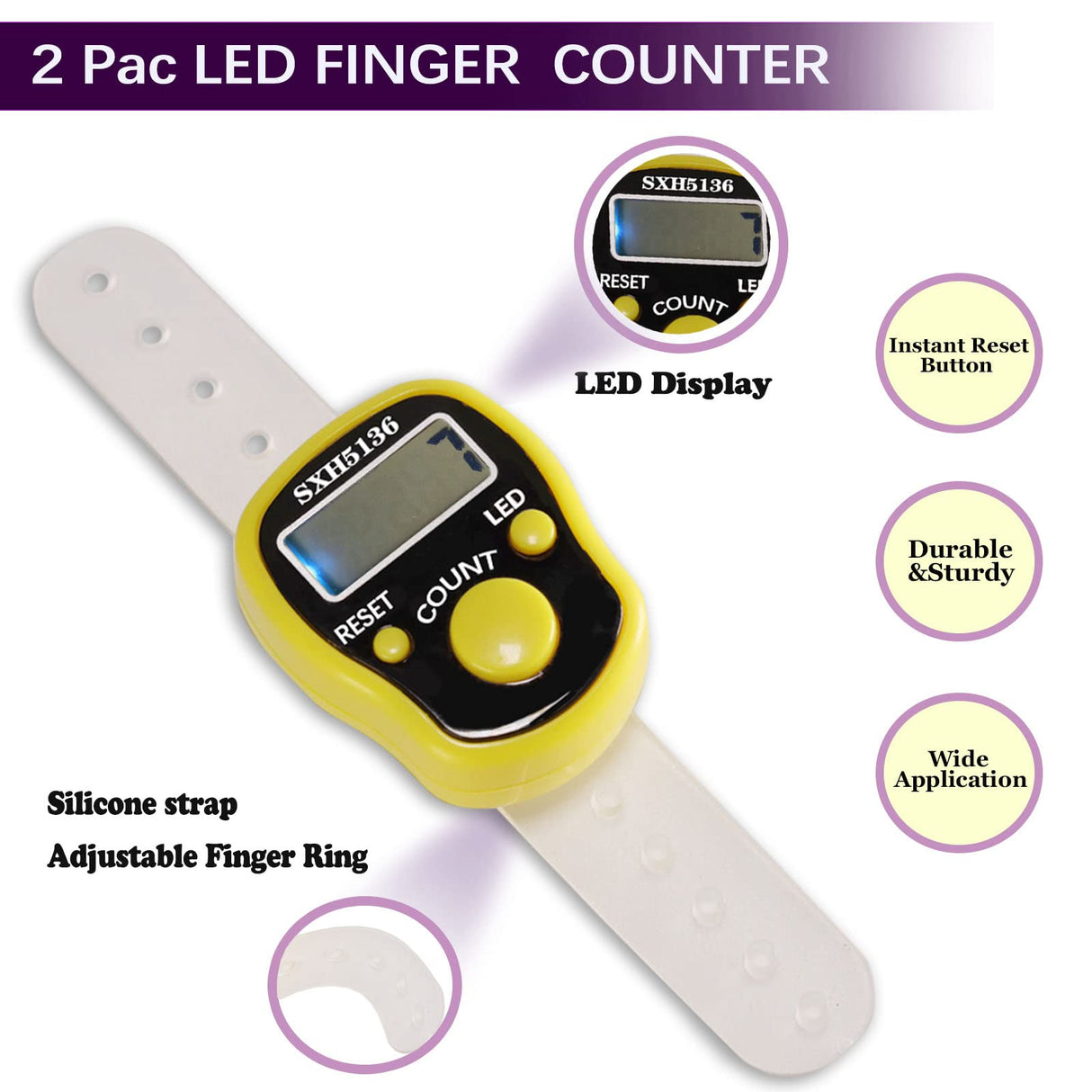 Stitch Counters 2 Pcs LED Digital Row Counter and Stitch Markers 50 Pcs Crochet Stitch Markers for Knitting Sewing Stitching Weaving, Muslim Pray, Recording Sports Scoring, Lap Counting by ILouxNei ILouxNei