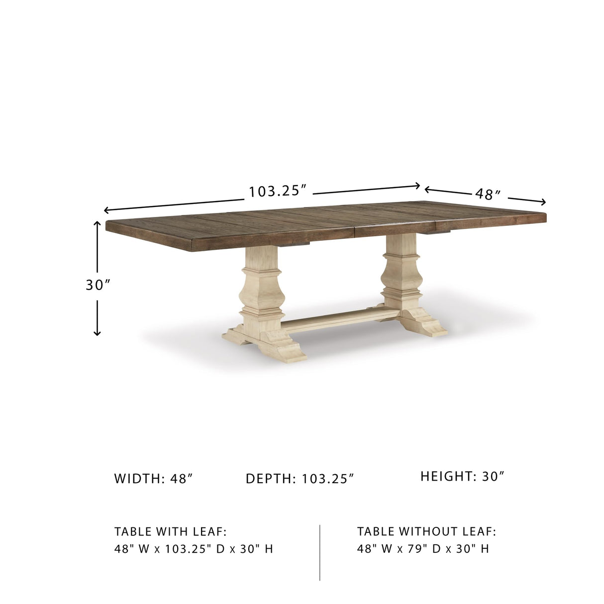 Signature Design by Ashley Bolanburg Farmhouse Extension Dining Table with Removable Center Leaf and Trestle Base, Dark Brown & White Signature Design by Ashley