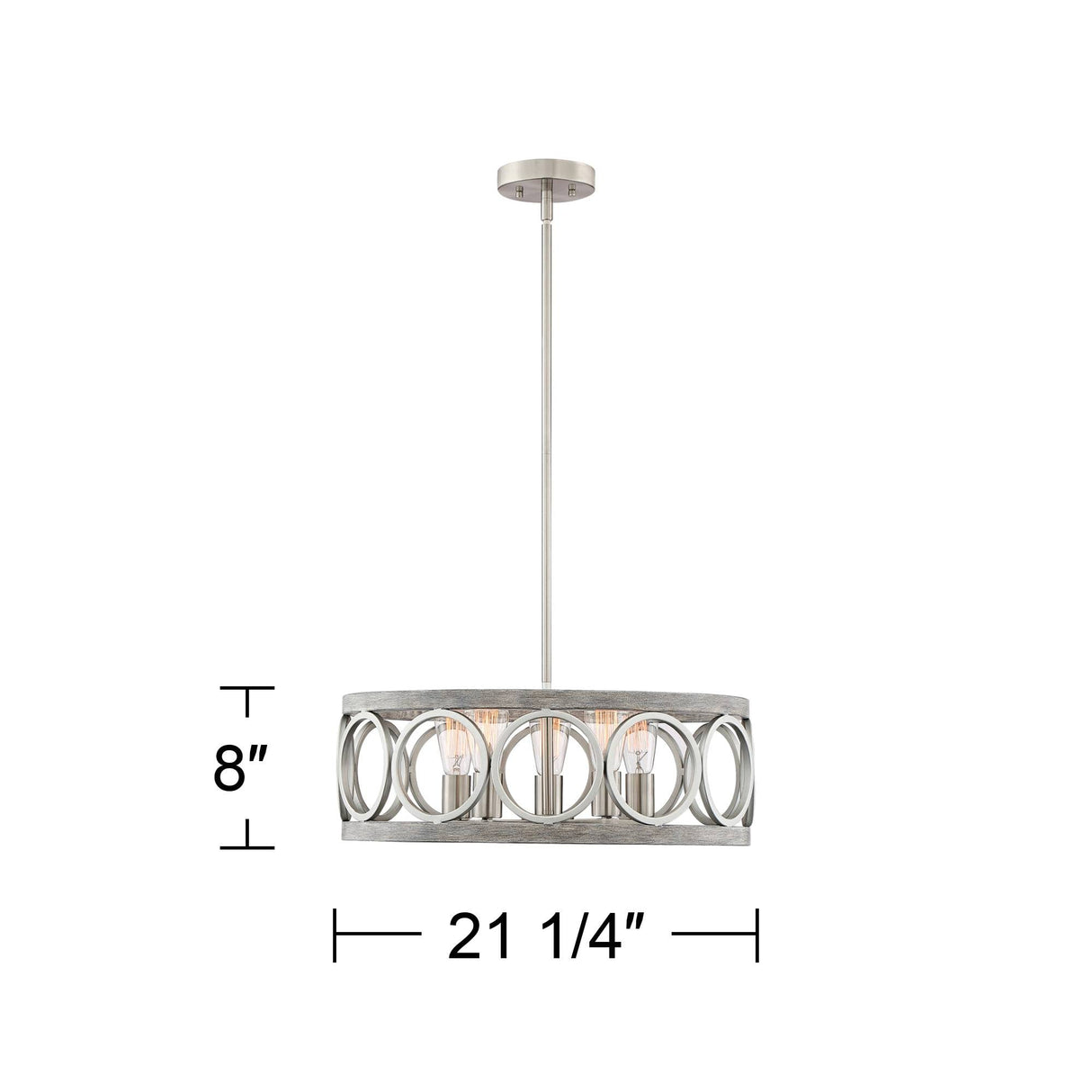 Franklin Iron Works Salima Brushed Nickel Gray Wood Pendant Chandelier Lighting 21 1/4" Wide Farmhouse Rustic Openwork LED 5-Light Fixture for Dining Room Living House Foyer Kitchen Island Entryway Franklin Iron Works