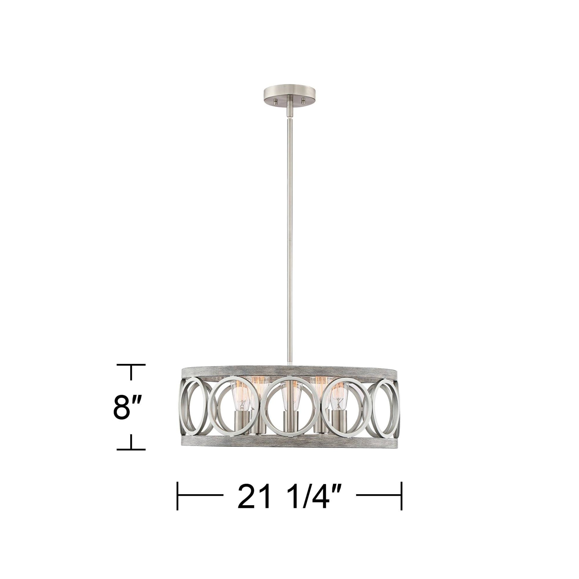 Franklin Iron Works Salima Brushed Nickel Gray Wood Pendant Chandelier Lighting 21 1/4" Wide Farmhouse Rustic Openwork LED 5-Light Fixture for Dining Room Living House Foyer Kitchen Island En - WoodArtSupply