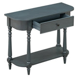 HZXINKEDZSW Retro Corner Curved Console Table Sofa Table with Top Drawer and Open Shelf, Wood Entryway Table with Spindle Shape Legs for Narrow Hallway Living Room Foyer Entranc (Navy) HZXINKEDZSW