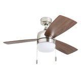 Honeywell Ceiling Fans Barcadero Modern 44 Inch Ceiling Fan with Light, Pull Chain LED Indoor Fan with 3 Blades, Maple and Brown Maple Blade Finish Options, Brushed Nickel (50616-01) Honeywell Ceiling Fans
