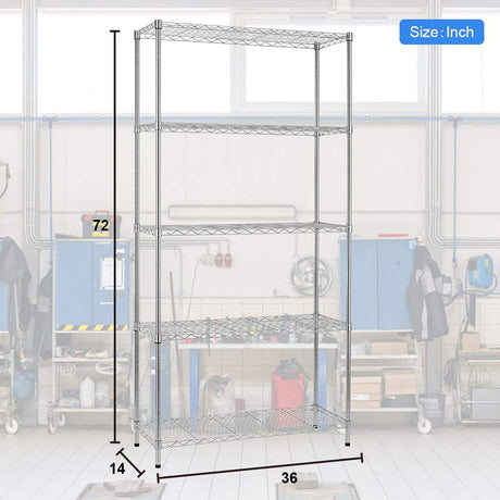 5 Shelf Wire Shelving Unit Garage NSF Wire Shelf Metal Large Storage Shelves Heavy Duty Height Adjustable Utility Commercial Grade Steel Layer Shelf Rack Organizer 1250 LBS Capacity -14x36x72,Chrome PayLessHere