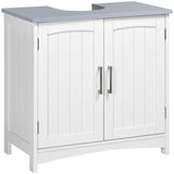 kleankin Pedestal Sink Storage Cabinet, Under Sink Cabinet with Double Doors, Modern Bathroom Vanity Cabinet with Adjustable Shelves, White kleankin