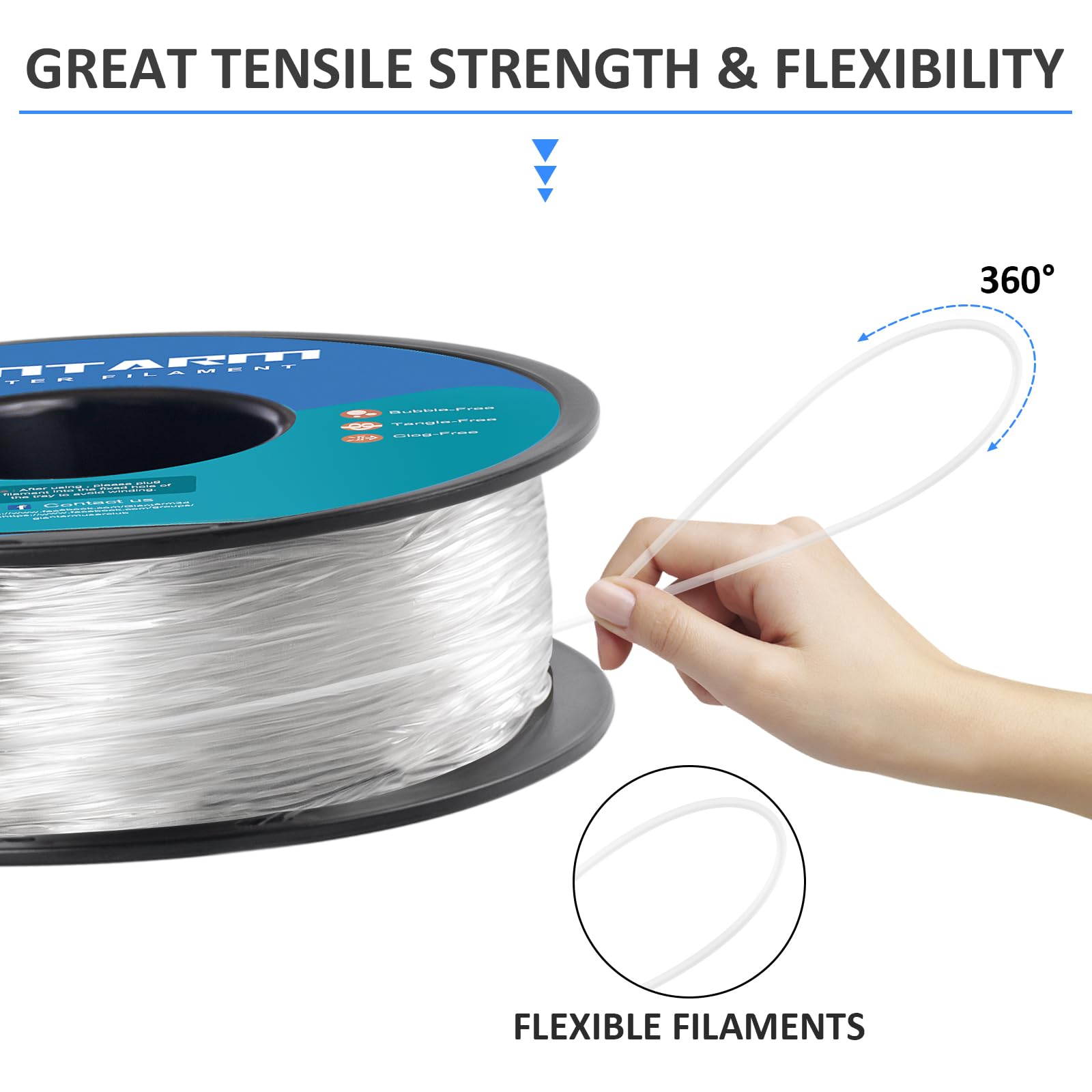 GIANTARM TPU Filament, 95A TPU Filament 1.75mm, Dimensional Accuracy +/- 0.03, Flexible Soft 3D Printer Filament 1kg Spool(2.2 lbs), Vacuum Packaging (Clear) - WoodArtSupply