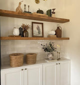 ROGMARS 36 Inches Long Walnut Floating Shelves,Rustic Solid Wood Farmhouse Wall Shelves with Invisible Brackets for Bathroom, Living Room, Bedroom, Kitchen Set of 2 ROGMARS