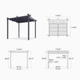 PURPLE LEAF 10' x 10' Pergola with Curtains Outdoor Retractable Pergola Patio Metal Shelter for Garden Porch Pavilion Dark Gray Frame Gazebo Modern Yard Grill Pergolas with Shade Canopy Navy Blue PURPLE LEAF