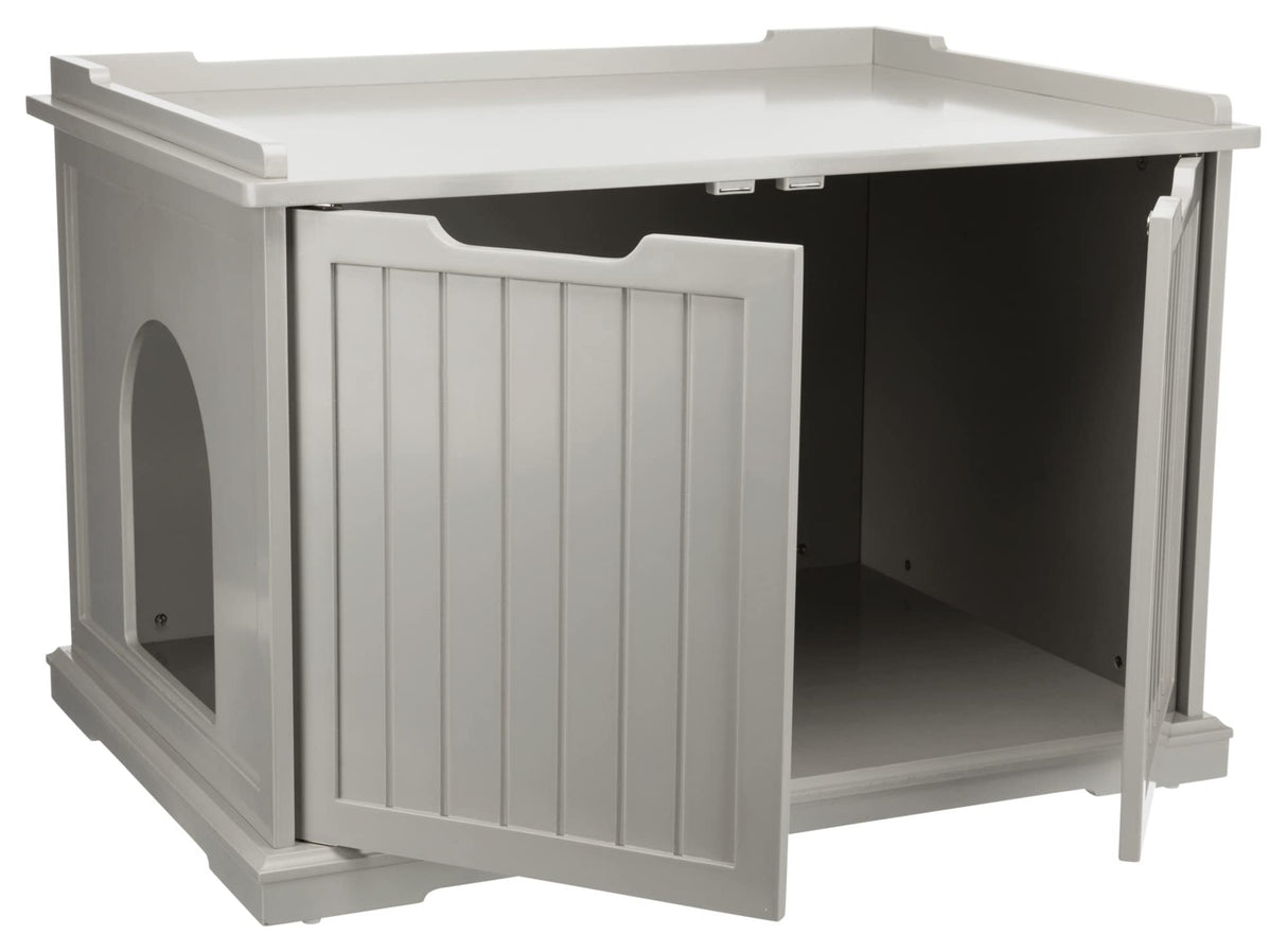 TRIXIE XL Furniture Litter Box Enclosure (Gray), Hidden Litter Box for Cats with Openings on Either Ends & Large Ventilations Slots, Double Doors for Easy Cleaning, Removable Divider TRIXIE